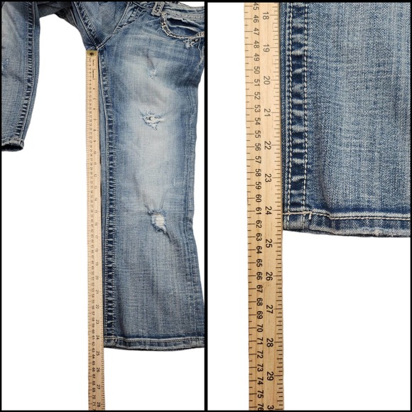 Miss Me Jeans 28 Cuffed Capri Faded Destroyed Abrasion Y2k Pocket Flap - Picture 8 of 10